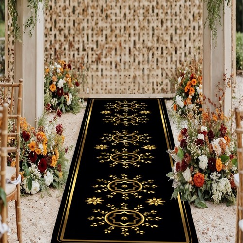 Gold black marble runner - black,